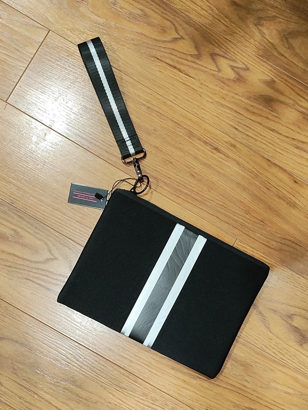 HAUTE SHORE Black and White Stripe Wristlet Clutch